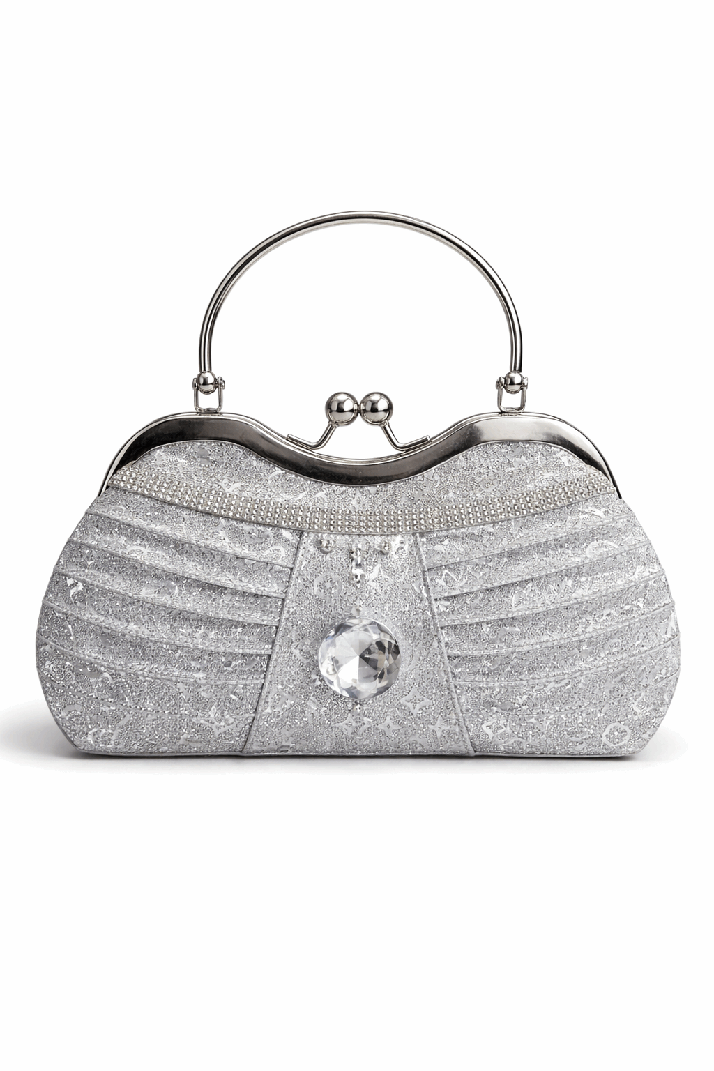 Sparkling Silver Pleated Crystal Clutch