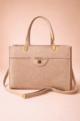 Rose Gold Shimmer Square Satchel with Gold Hardware