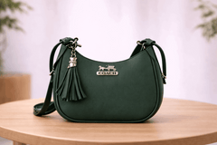 Dark Green Coach Hobo Bag – Leather with Tassel Accent