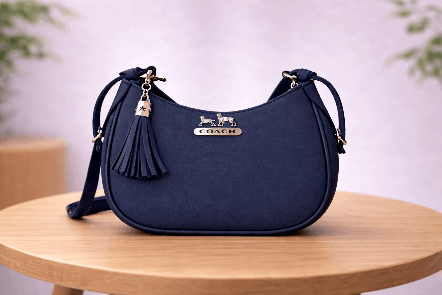 Navy Blue Coach Hobo Bag – Leather with Tassel Accent