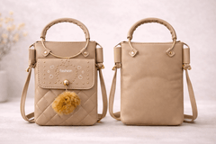 Quilted Vegan Leather Mini Crossbody Bag Beige