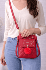 Quilted Vegan Leather Mini Crossbody Matte Red