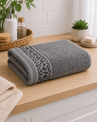 Premium Cotton Bath Towel with Geometric Border