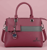 Dual-Handle Crossbody Bag with Grey Stripe and Bow