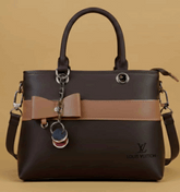 Dual-Handle Crossbody Bag with brown Stripe and Bow