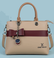 Dual-Handle Crossbody Bag with maroon Stripe and Bow
