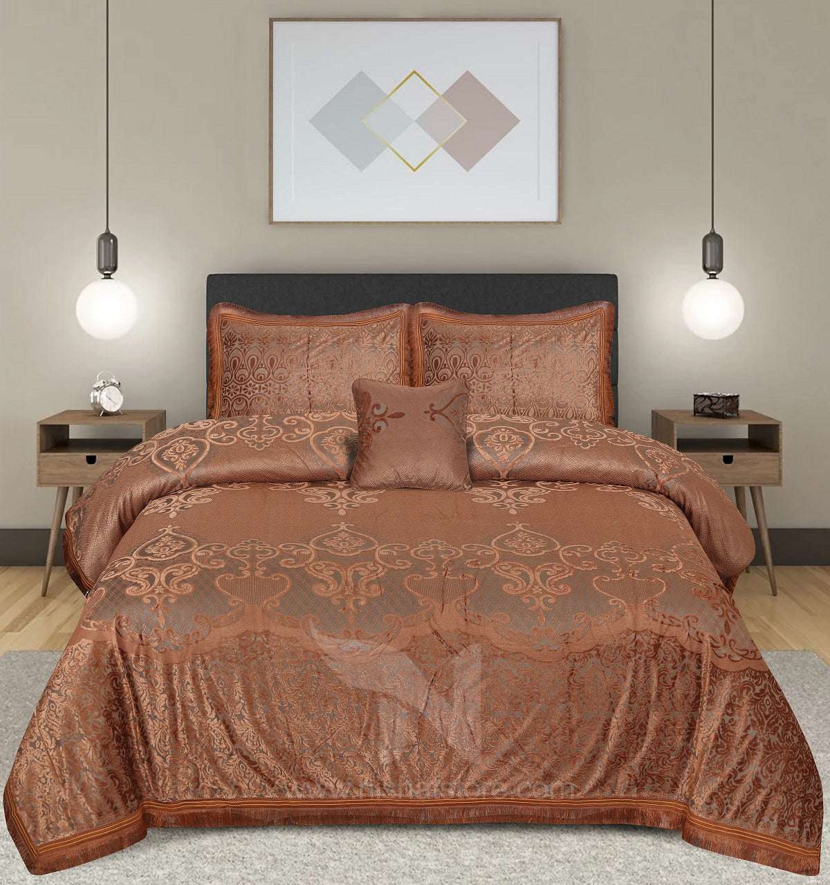 Palachi Velvet & Leather Bed Sheet Set – 4 Pcs Design Code 567