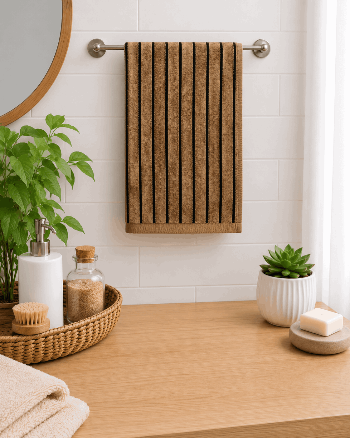 Brown Striped Cotton Hand Towel (Pack of 2)