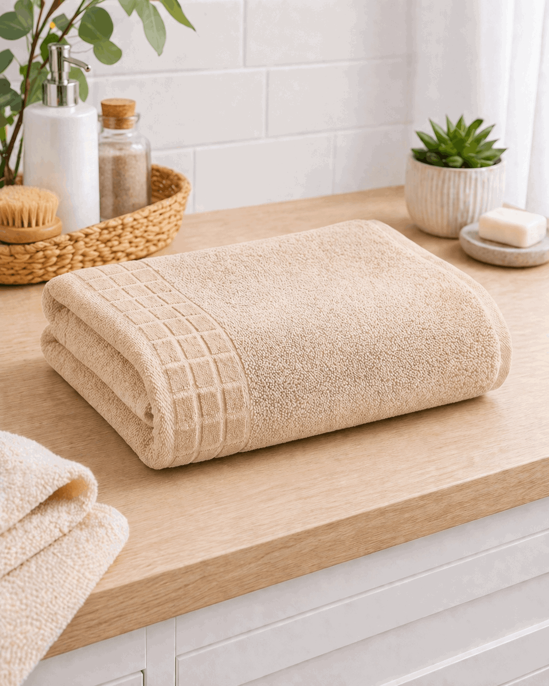 Premium Cotton Bath Towel with Waffle Border