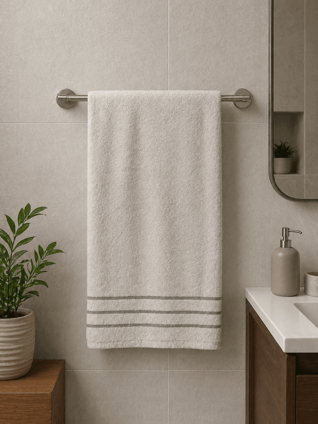 Premium Cotton Bath Towel with Stripe Border