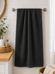 Premium Cotton Bath Towel Narrow Stripe Black