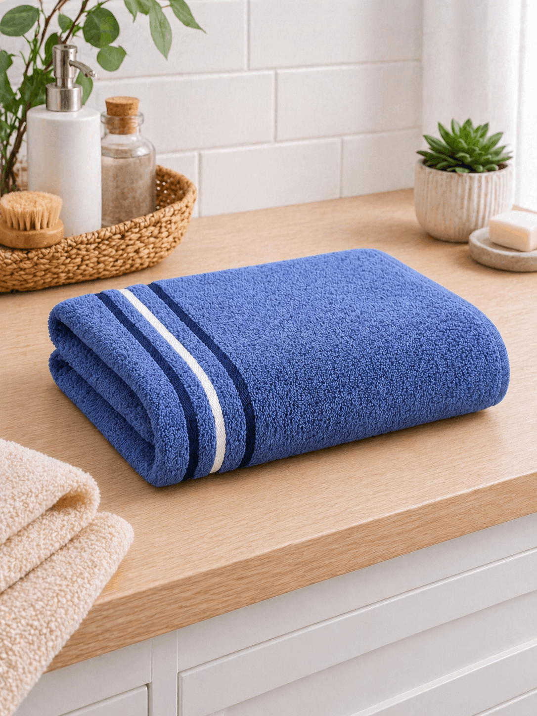 Premium Cotton Bath Towel with Stripe Border