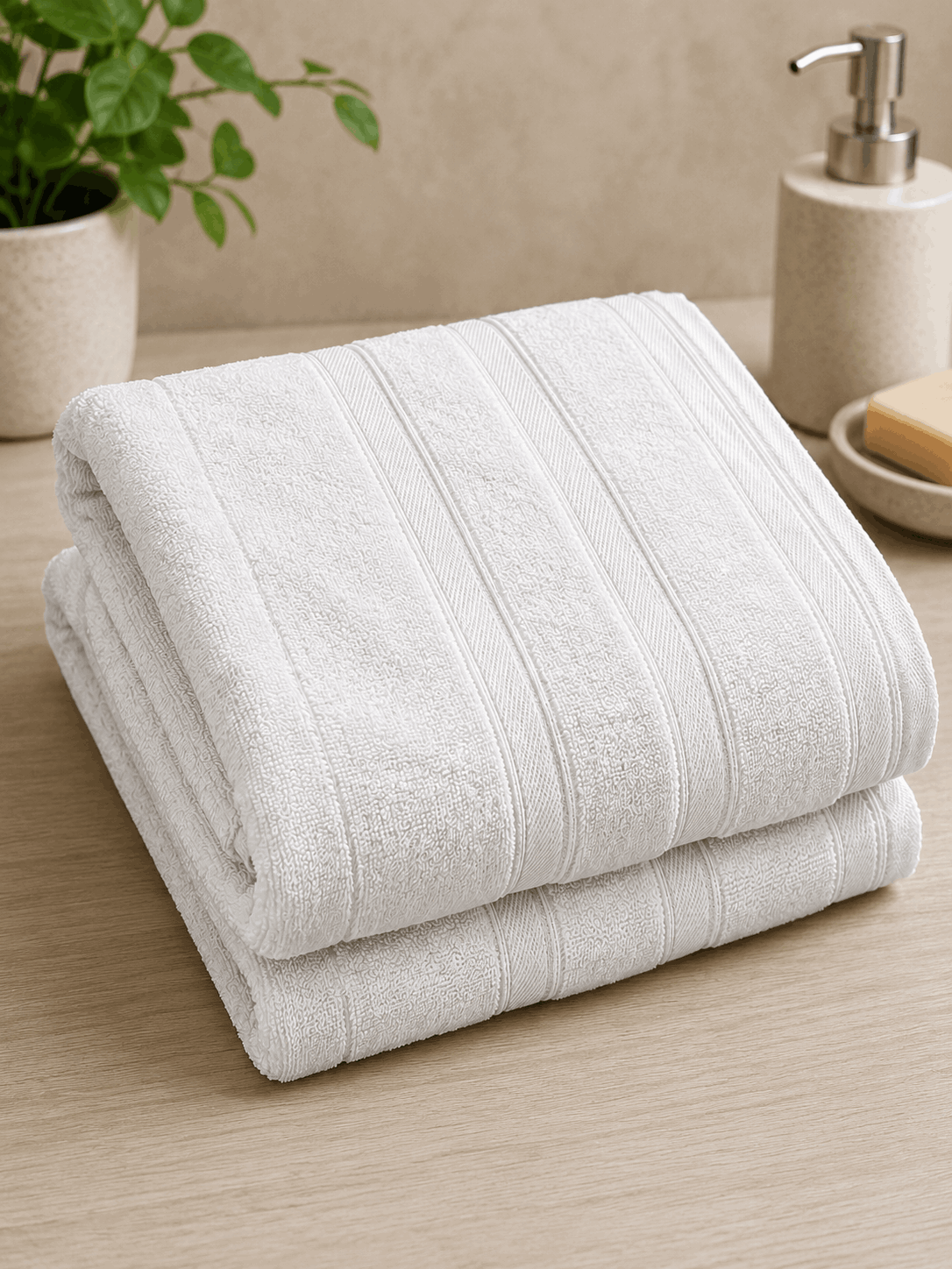 Dobby Border White Bath Towel