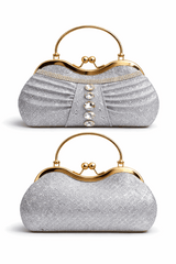 Sparkling Silver Pleated Evening Clutch
