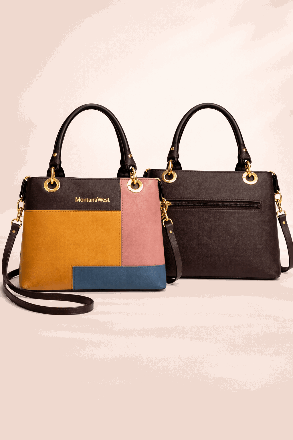Montana West Vegan Leather Multi-Tone Handbag Brown