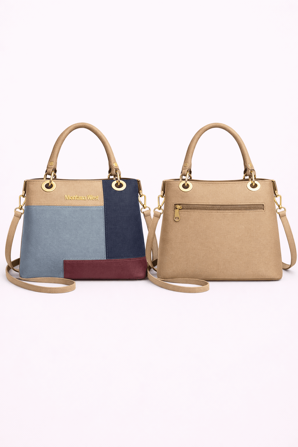 Montana West Vegan Leather Multi-Tone Handbag Beige