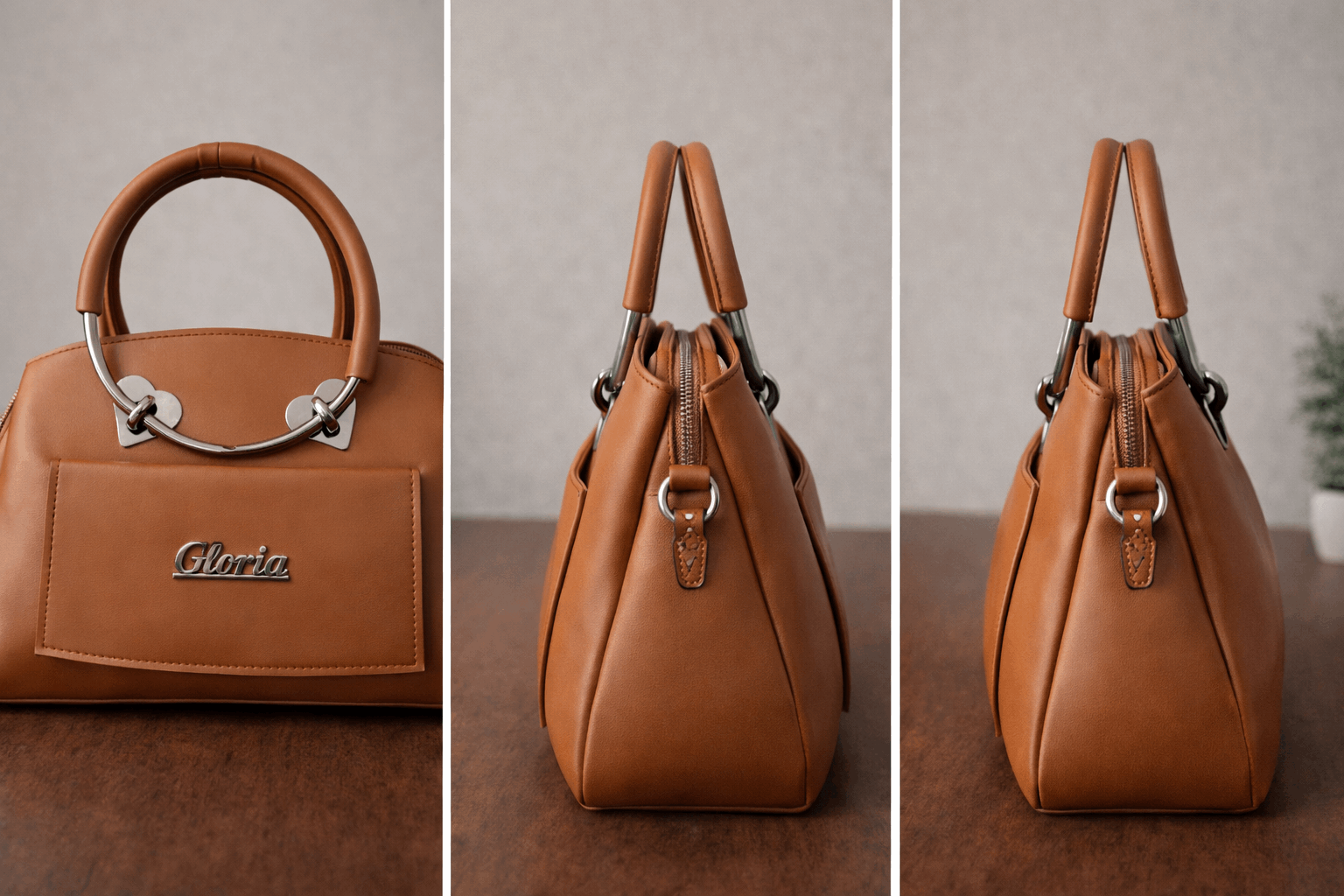Gloria Heart-Accent Brown Top-Handle Handbag