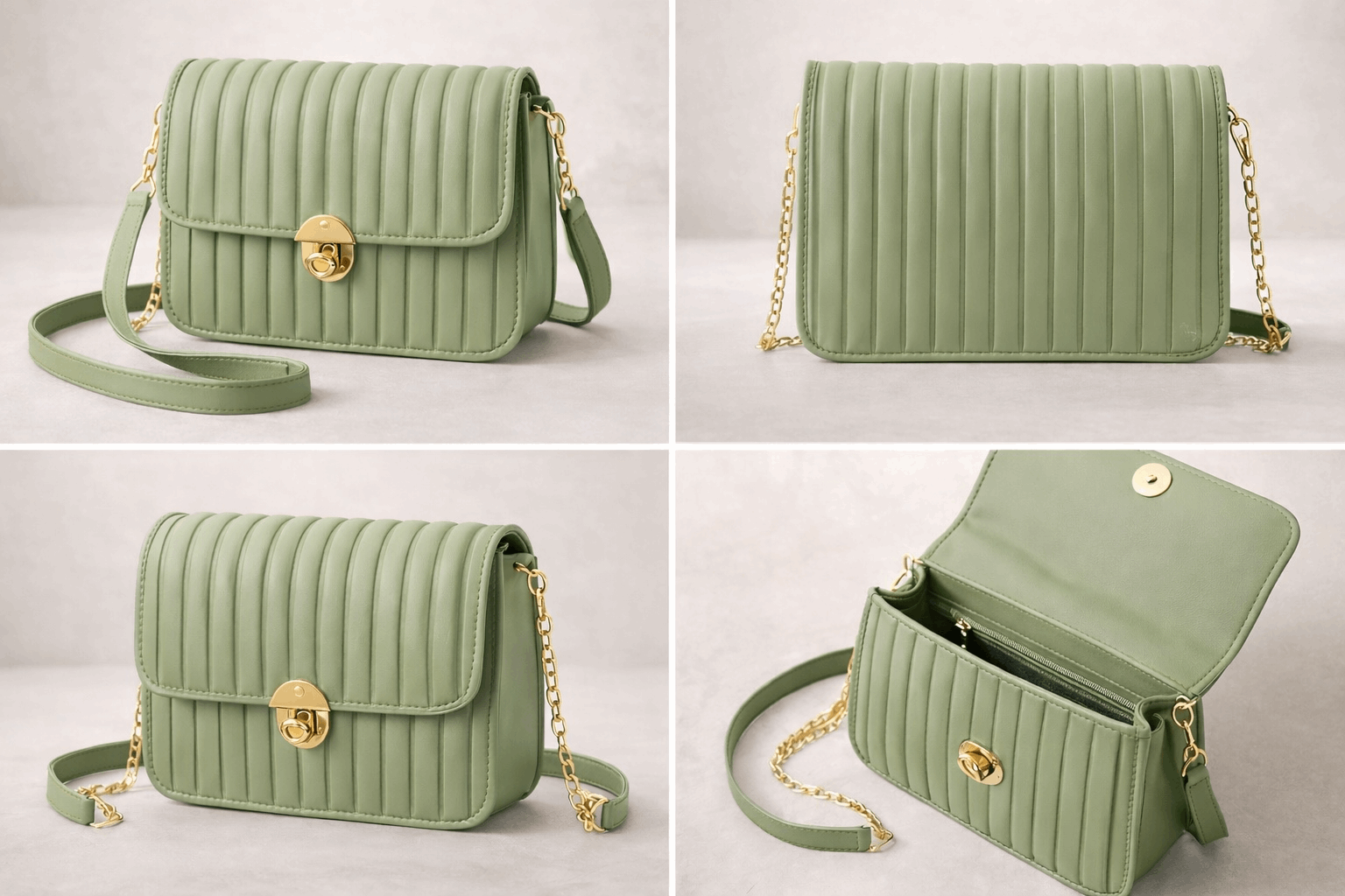 Elegant Green Pleated Crossbody Bag
