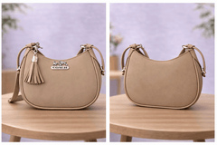 Greige Coach Hobo Bag – Leather with Tassel Accent