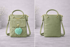 Quilted Vegan Leather Mini Crossbody Bag Sage Green