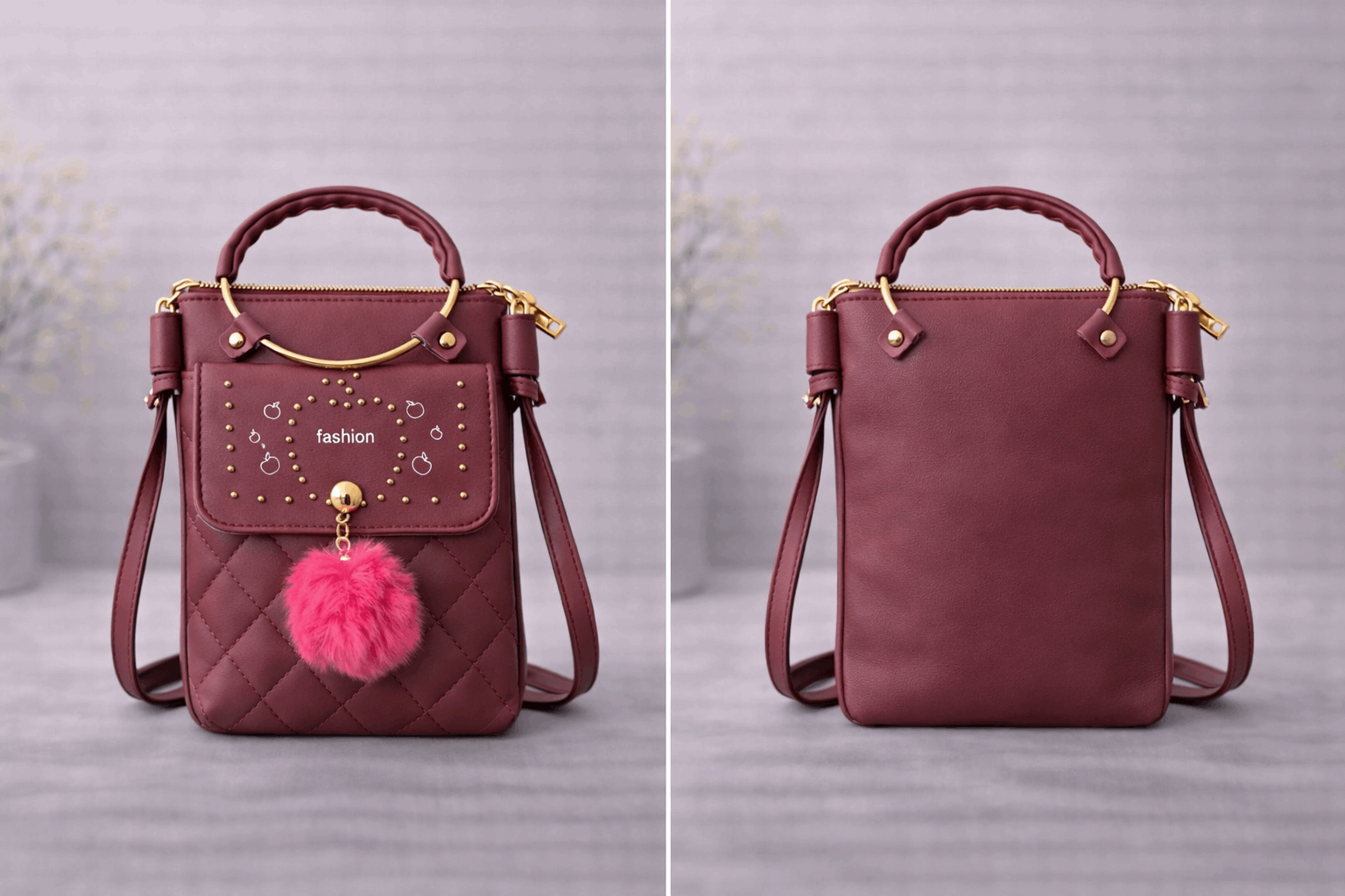 Quilted Vegan Leather Mini Crossbody Bag Burgundy