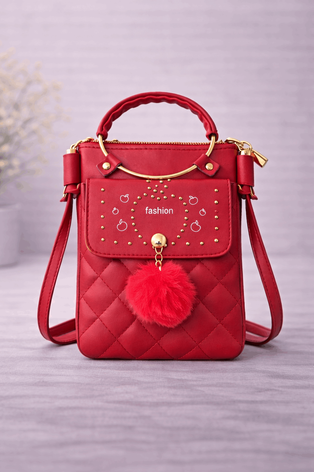 Quilted Vegan Leather Mini Crossbody Matte Red