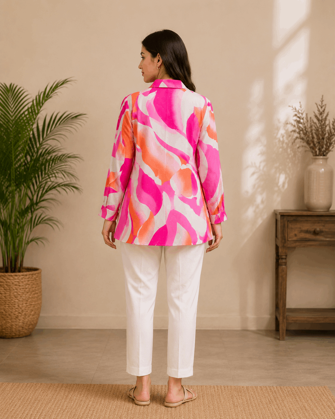 Pink Abstract Printed Flared Shirt