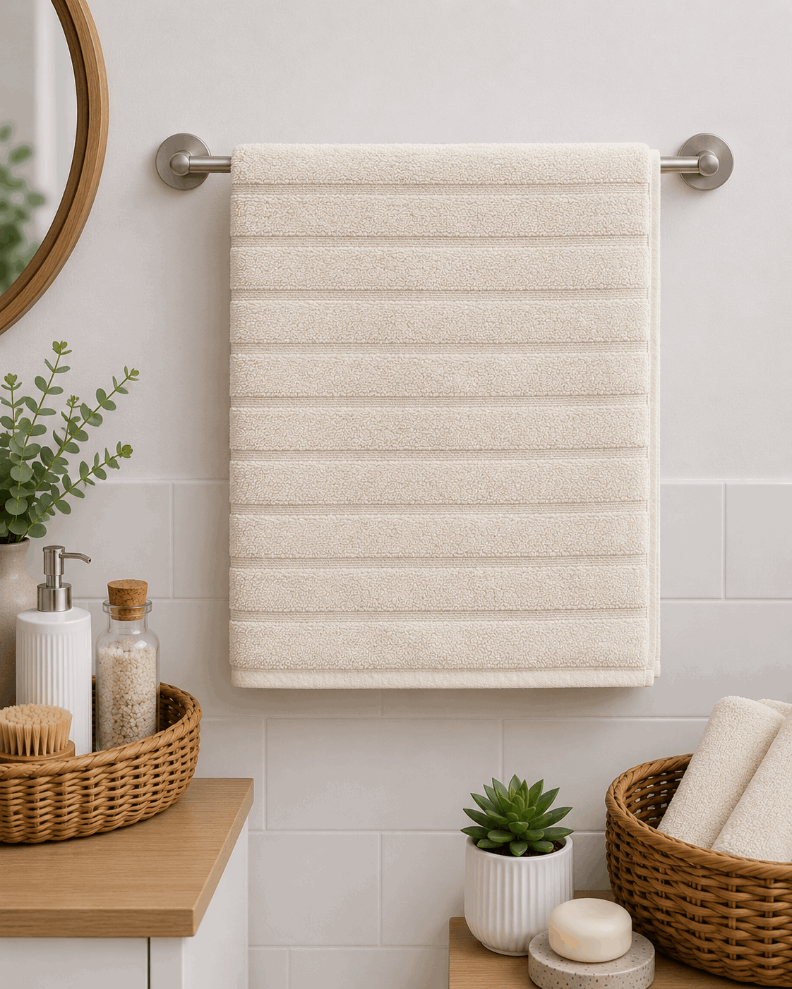 Minimalist Ribbed Cotton Hand Towel (Pack of 2)