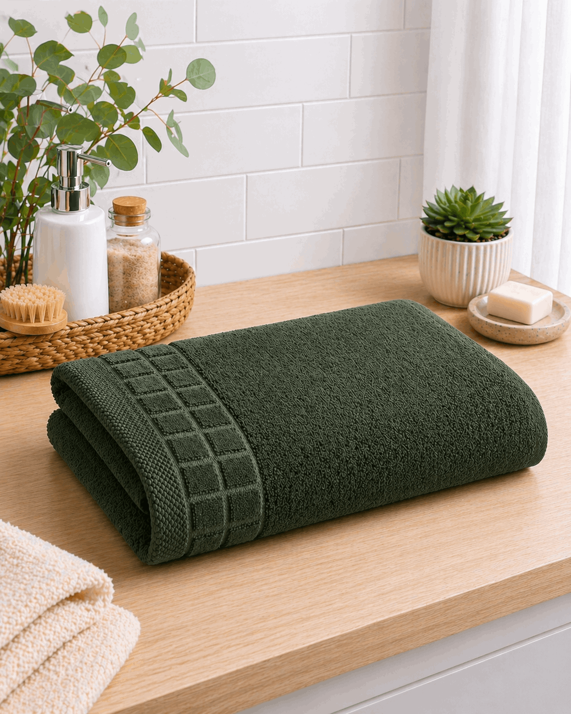 Premium Cotton Bath Towel with Waffle Border