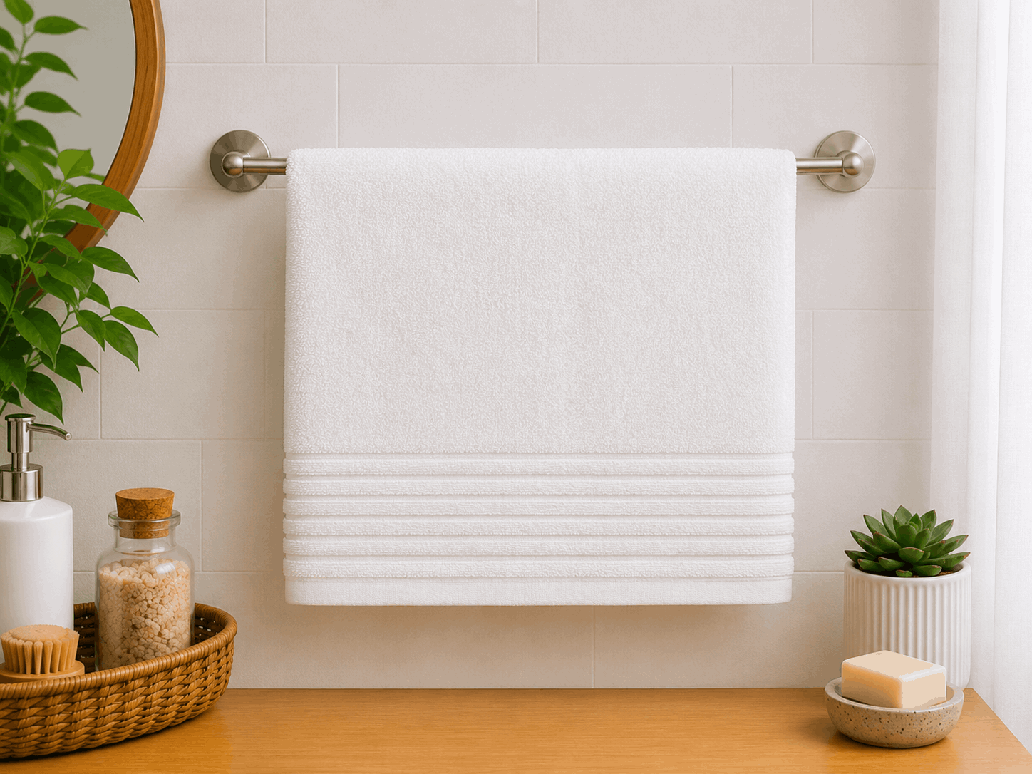 White Zero Twist Stripe  Bath Towel