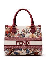 Fendi Roma Floral Embroidery Canvas Tote Bag - Maroon