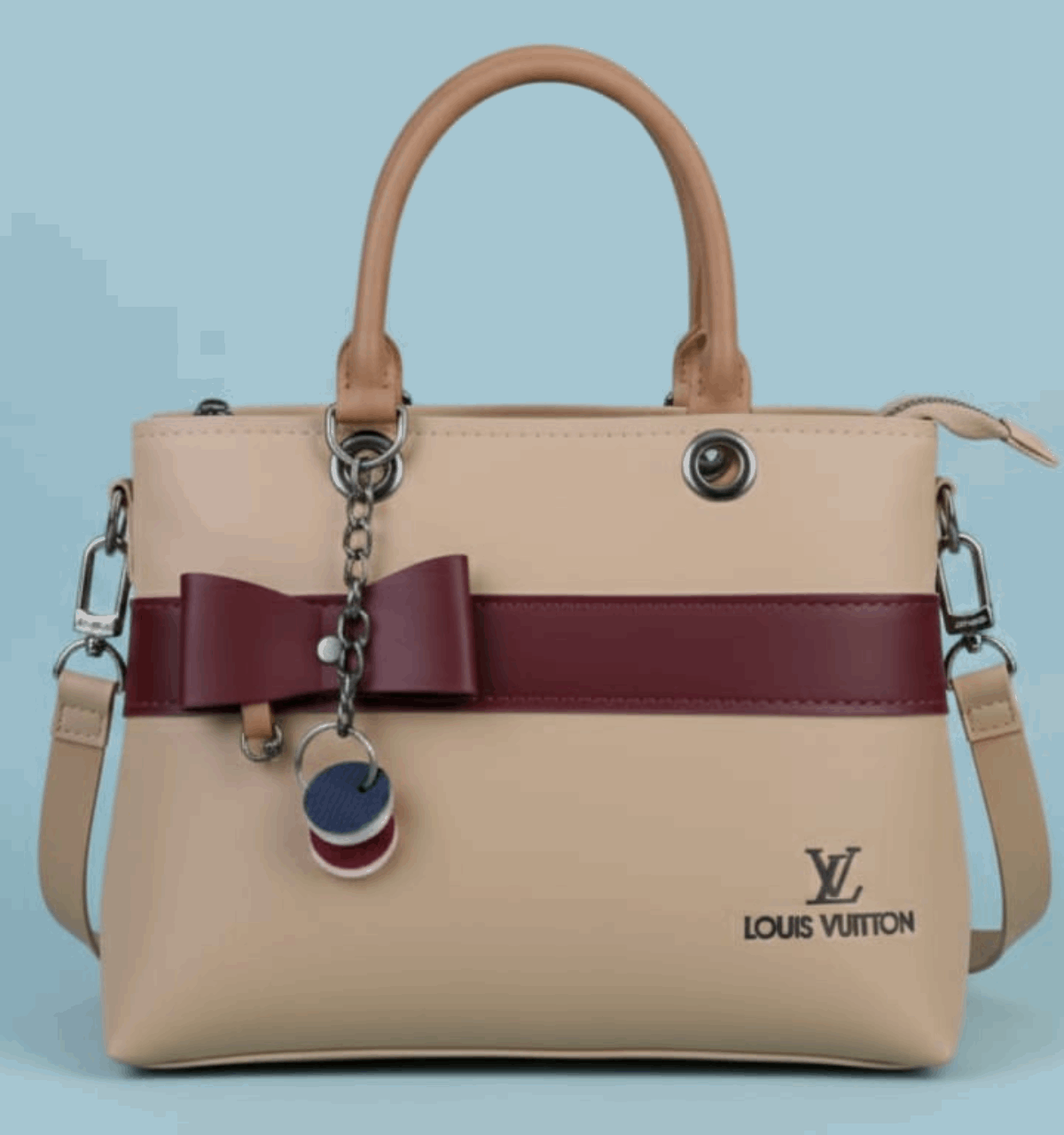 Dual-Handle Crossbody Bag with maroon Stripe and Bow