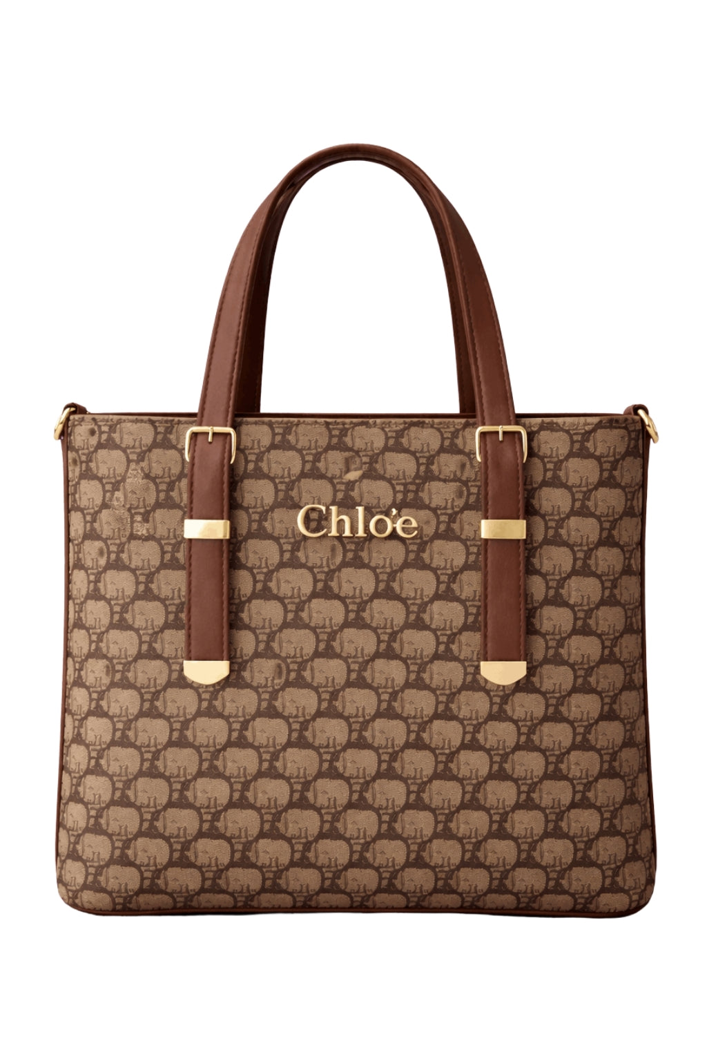 Chloé "D" Patterned Tote Bag with Brown Accents