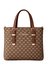 Chloé "D" Patterned Tote Bag with Brown Accents