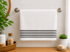 White Zero Twist Stripe  Bath Towel