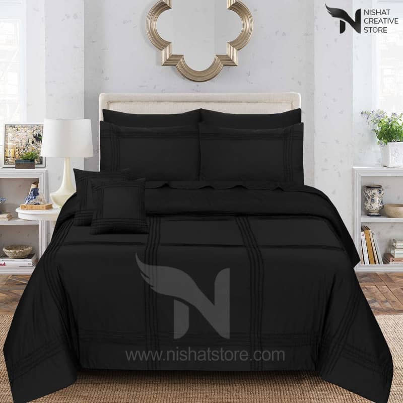 Black Pleated 8 Pcs Quilt Cover Set King Size - Nishat Creative Store