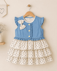 Girls Denim Jacket Dotted Frock