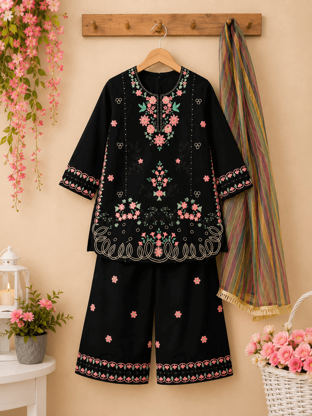 Rosy Black Embroidered Fancy Suit