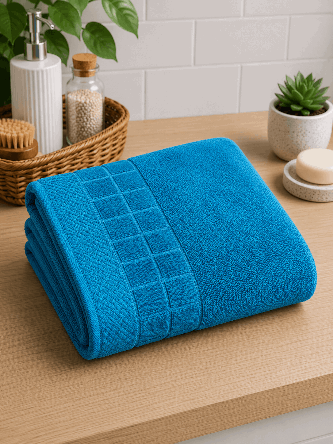 Cotton Hand Towel Waffle Border Set of 2