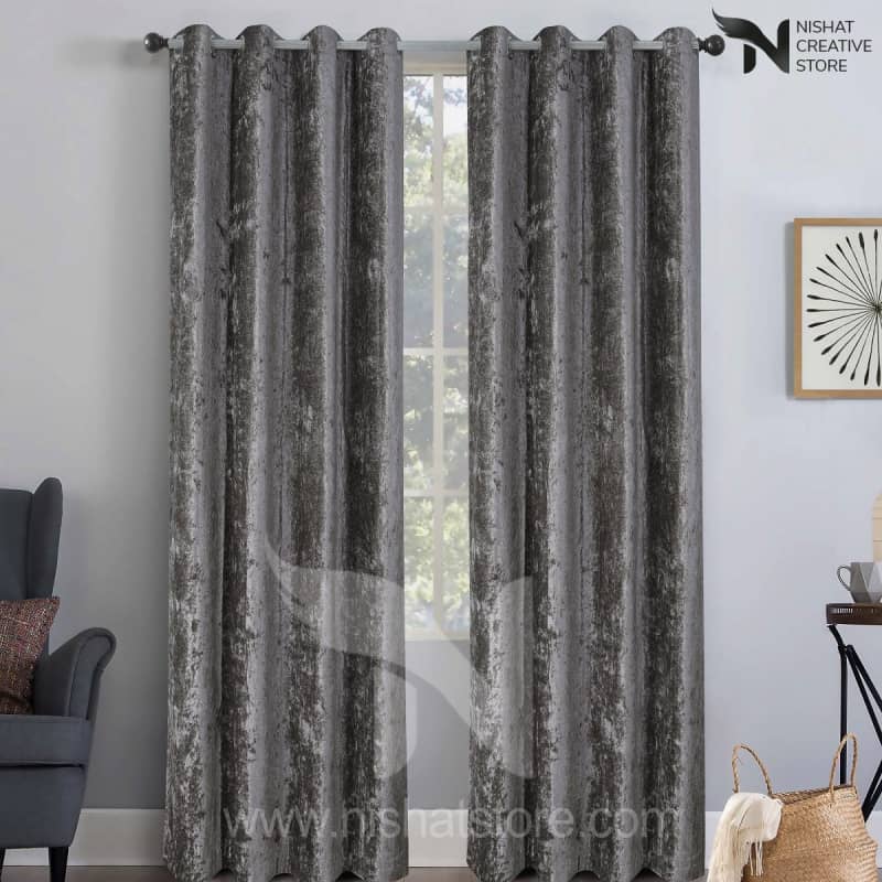 Texture Velvet Curtains Pack Of 2 Design 038