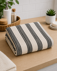 Striped Cotton Hand Towel – Cream & Black (Pack of 2)